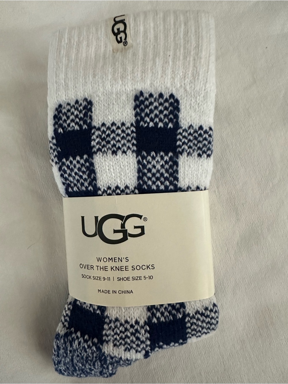 UGG Women's Over-the-Knee Socks - White & Navy Check